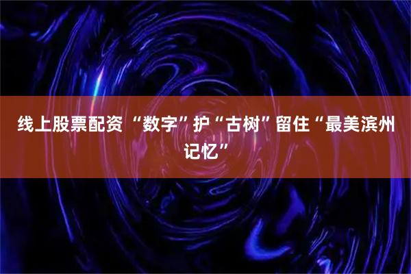 线上股票配资 “数字”护“古树”留住“最美滨州记忆”